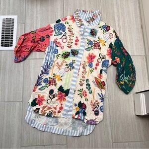 Agua Bendita Multicolor Floral Patchwork Button-Down Shirt